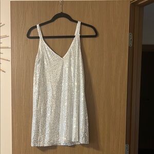 Silver Sequin Sleeveless Dress